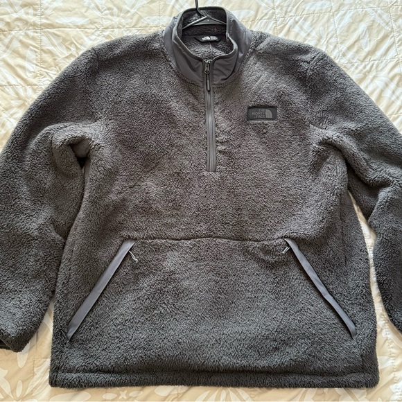 North Face DARK GREY Sherpa Fleece Pullover Jacket XXL QUARTER ZIP PREOWNED - Picture 1 of 14